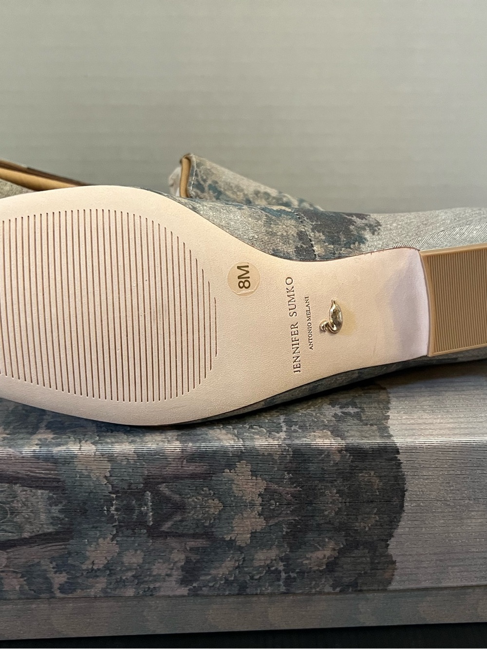 ANTONIO MELANI Blue and Cream Embroidered Slip-On Loafers - Picture 6 of 7